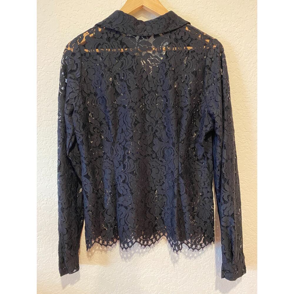 Black Unconventional Lace Top Collar Button Up Sz XL Goth Romantic Stretch - Picture 5 of 7